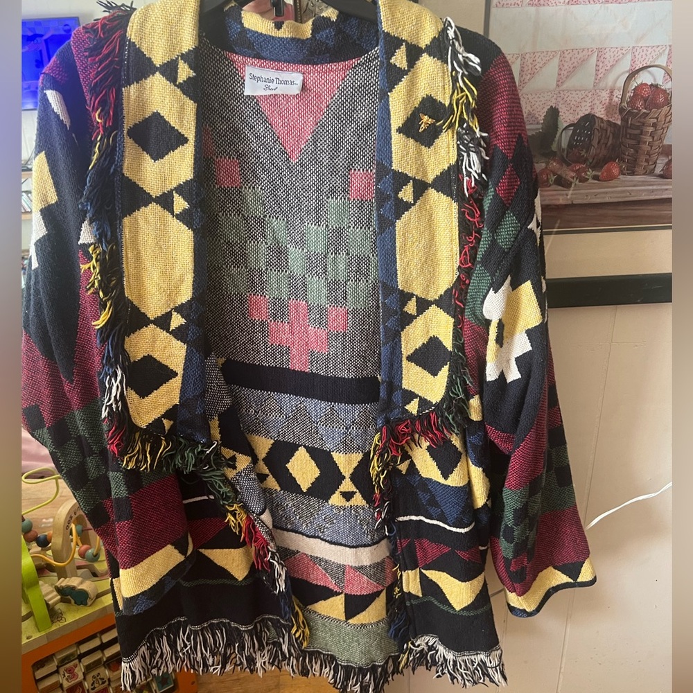 Vintage very fun quilted western sweater/cardigan